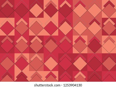 Pop Art Style Rhombus and Squares Colorful Pattern Vector Design. Abstract Geometric Background. Mondrian Style Modern Template. Polygonal Geometric Mosaic Ornament in Coral Pink