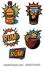 Pop Art Style Rum Sticker Set
