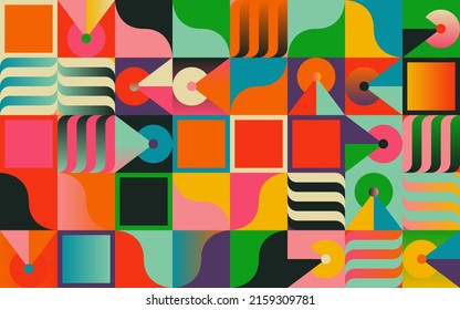 Pop Art style seamless pattern graphics with weird and bizarre motif aesthetics, built with a generative design approach and minimalist geometric forms and abstract vector shapes.