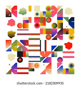 Pop Art style seamless pattern graphics with weird and bizarre motif aesthetics, built with a generative design approach and minimalist geometric forms and abstract vector shapes.