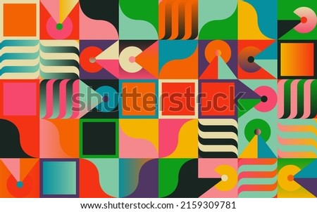 Pop Art style seamless pattern graphics with weird and bizarre motif aesthetics, built with a generative design approach and minimalist geometric forms and abstract vector shapes.