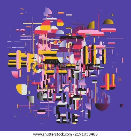 Pop Art style seamless pattern graphics with weird and bizarre motif aesthetics, built with a generative design approach and minimalist geometric forms and abstract vector shapes.