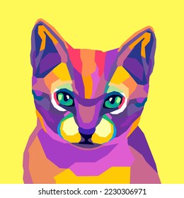 pop art style serious cat isolated yellow background