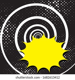 Pop art style speech bubble design on halftone rays background. Effect motion lines for comic book and manga. Rays with effect explosion. Text banner. Comics pop-art style template for your design