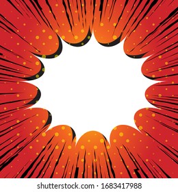 Pop art style speech bubble design on halftone rays background. Effect motion lines for comic book and manga. Rays with effect explosion. Text banner. Comics pop-art style template for your design