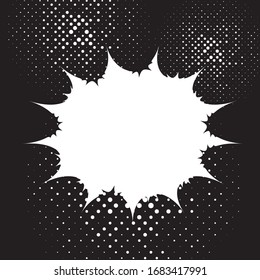 Pop art style speech bubble design on halftone rays background. Effect motion lines for comic book and manga. Rays with effect explosion. Text banner. Comics pop-art style template for your design