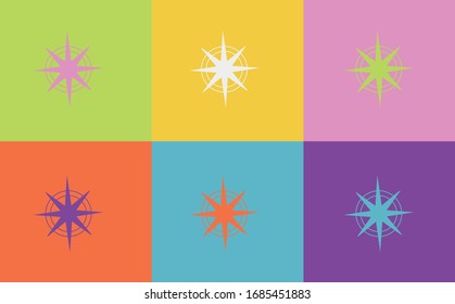 Pop art style star vector pattern on multiple and repeated colorful psychedelic background.