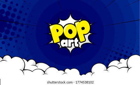 Pop art Style Vector Background. with Cloud and Bright comic on halftone background.