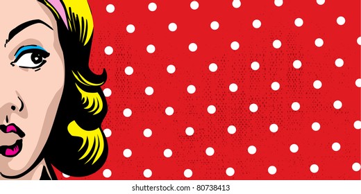 pop art style woman on retro background 