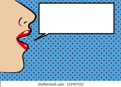 Pop art style womans face with space for text