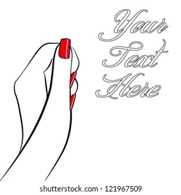 A pop art style womans hand in black and white with red nails and space for text