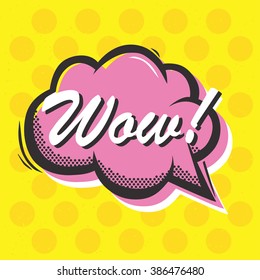 Pop art style Wow isolated vector speech bubble sticker