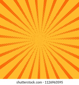 pop art style yellow and orange background. Vector bright dynamic cartoon illustration. Abstract creative concept. Pop art style blank layout template with dots pattern