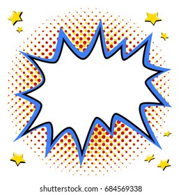 Pop art styled speech bubble template for your design. Comics pop-art style empty bang shape on a multi color halftone. Vector illustration. Ideal for web banners