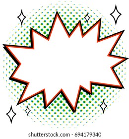 Pop art styled speech bubble template for your design. Comics pop-art style empty bang shape on a multi color halftone. Vector illustration. Ideal for web banners