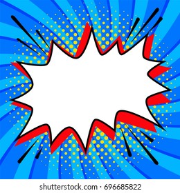 Pop art styled speech bubble template for your design. Comics pop-art style empty bang shape on a blue twisted background. illustration. Ideal for web banners. Vector illustration