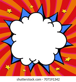 Pop art styled speech bubble template for your design. Clear empty boom comic speech bubble Pop Art Style. Colored empty balloon. Message cloud colorful background sticker. Colored red space back