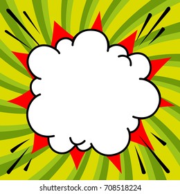 Pop art styled speech bubble template for your design. Clear empty boom comic speech bubble Pop Art Style. Colored empty balloon. Message cloud colorful background sticker. Colored green orange space