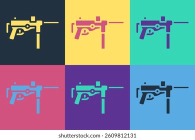 Pop art Submachine gun M3, Grease gun icon isolated on color background.  Vector