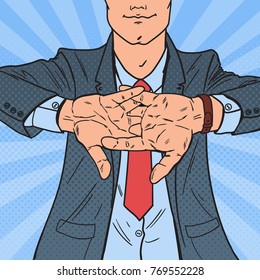 Pop Art Successful Businessman Rubbing His Hands. Business Motivation. Vector illustration