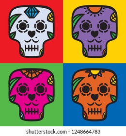 Pop art sugar skulls vector illustration
