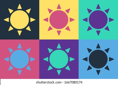 Pop art Sun icon isolated on color background. Summer symbol. Good sunny day.  Vector Illustration