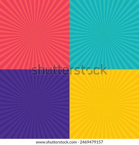 Pop art sun ray light. Sunburst in Vibrant color background. Vector illustration of Radial circle line.Comic beam lines.