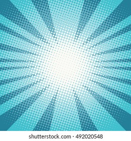 Pop-Art-Sonnenstrahlen, blauer Hintergrund, Vektorillustration
