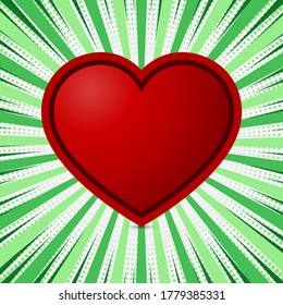 Explosión de Sunburst en Arte Pop Con Signo De Corazón Rojo. Fondo del vector de ilustración