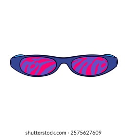 Pop art sunglasses vector icon. Modern eyewear symbol or sun protection sign. Fashion accessory for UV shielding. Trendy optical design for summer. Reflective wearable outfit. Vision headgear.