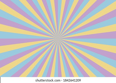 Pop art sunlight abstract horizontal background. Vector cosmic illustration. Yellow Beam, ray, starburst style for decoration, project, video, cover, brochure, business, advertising. Pastel sunburst.