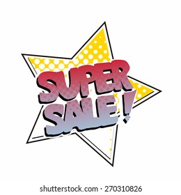 pop art  super  sale star over white color  background