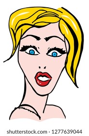 Pop Art Surprised Blond Woman Face Vector De Stock Libre De Regal As