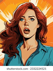 Pop art surprised woman with starburst background