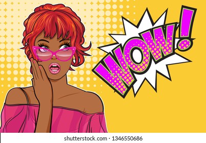 Surprised Black Woman Glasses Looking Pomotion Stock Vector (Royalty ...