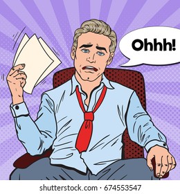 Pop Art Sweating Businessman at Office Work. Summer Heat. Vector illustration