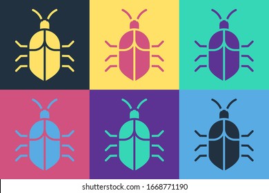 Pop art System bug concept icon isolated on color background. Code bug concept. Bug in the system. Bug searching.  Vector Illustration