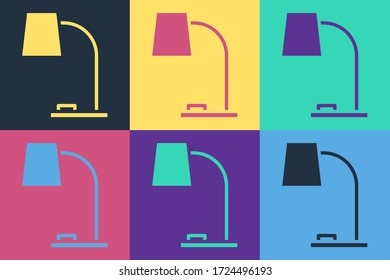Icono de la lámpara Pop art Table aislado en el fondo del color. Lámpara de oficina de mesa.  Ilustración vectorial