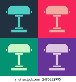 Pop art Table lamp icon isolated on color background. Desk lamp.  Vector