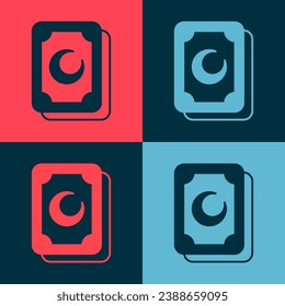 Pop art Tarot cards icon isolated on color background. Magic occult set of tarot cards.  Vector