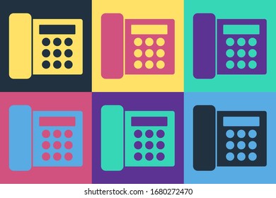 Pop art Telephone icon isolated on color background. Landline phone.  Vector Illustration