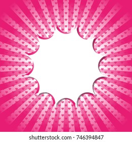 Pop Art template with hearts, Retro sunburst ray in vintage style