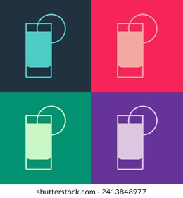 Pop art Tequila glass with lemon icon isolated on color background. Mexican alcohol drink.  Vector