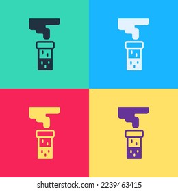 Pop art Test tube and flask chemical laboratory test icon isolated on color background. Laboratory glassware sign.  Vector