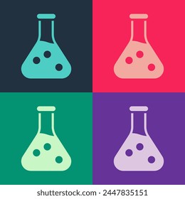 Pop art Test tube and flask chemical laboratory test icon isolated on color background. Laboratory glassware sign.  Vector