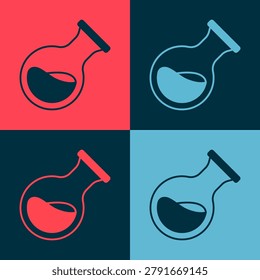 Pop art Test tube and flask chemical laboratory test icon isolated on color background. Laboratory glassware sign.  Vector