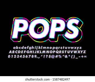 Pop art text effect, colorful retro alphabet design