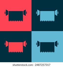 Pop art Textile fabric roll icon isolated on color background. Roll, mat, rug, cloth, carpet or paper roll icon.  Vector Illustration