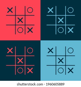 Pop art Tic tac toe game icons isolated on color background.  Vector