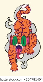 pop art tiger illustration with japanese style for kaijune event